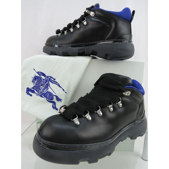 NIB BURBERRY TREK BLACK LEATHER LACE UP HIKING BOOTS US 11 44 ITALY main image 7
